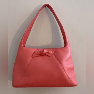 (sold) Talbots 90s Coral Leather Shoulder Bag Twee Colorful Vintage Classic